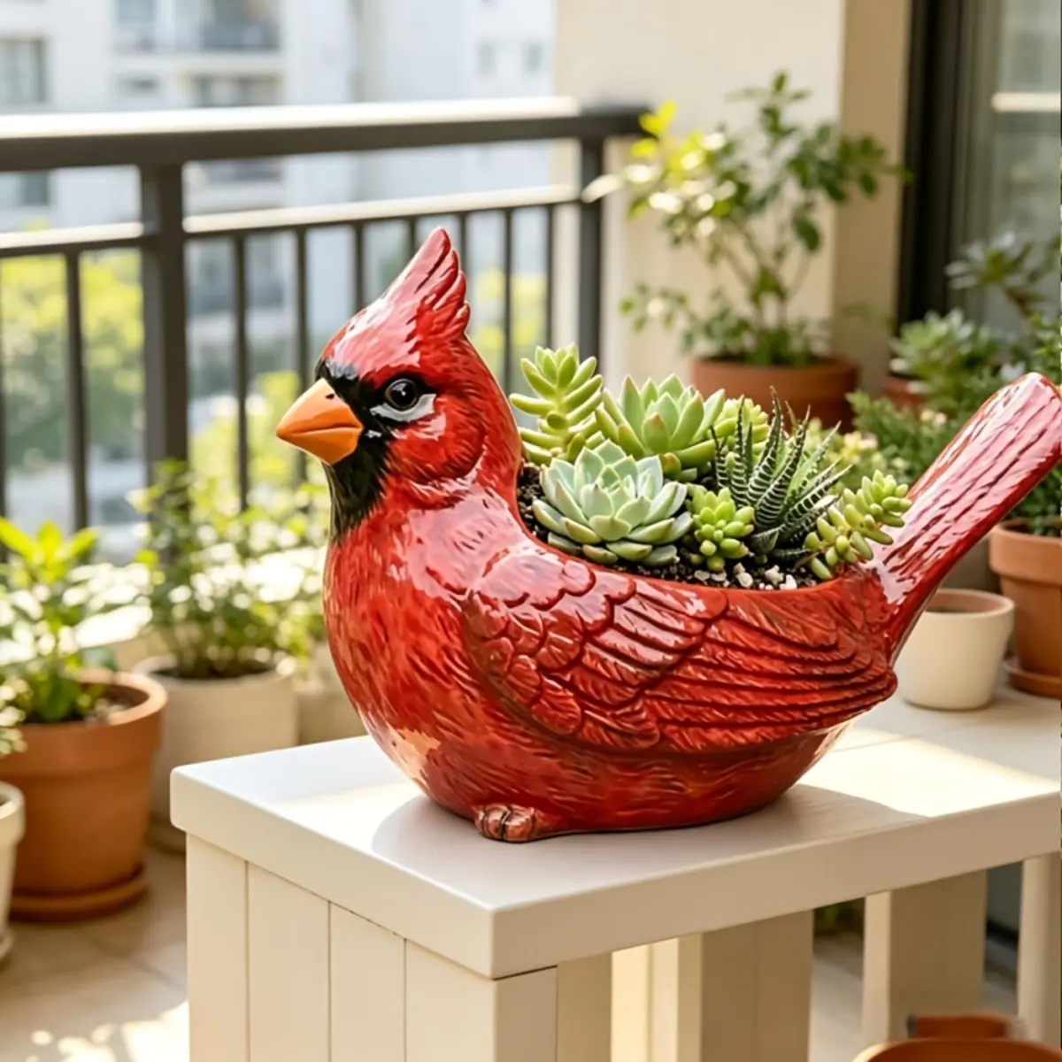 Cardinal Bird Decorative Planter - Weatherproof Resin Garden Succulent Pot - Ideal Spooky/Charming Wildlife Themed Plant Holder for Home Office Desk, Porch and Outdoor Yard Decor, Outdoor Planters