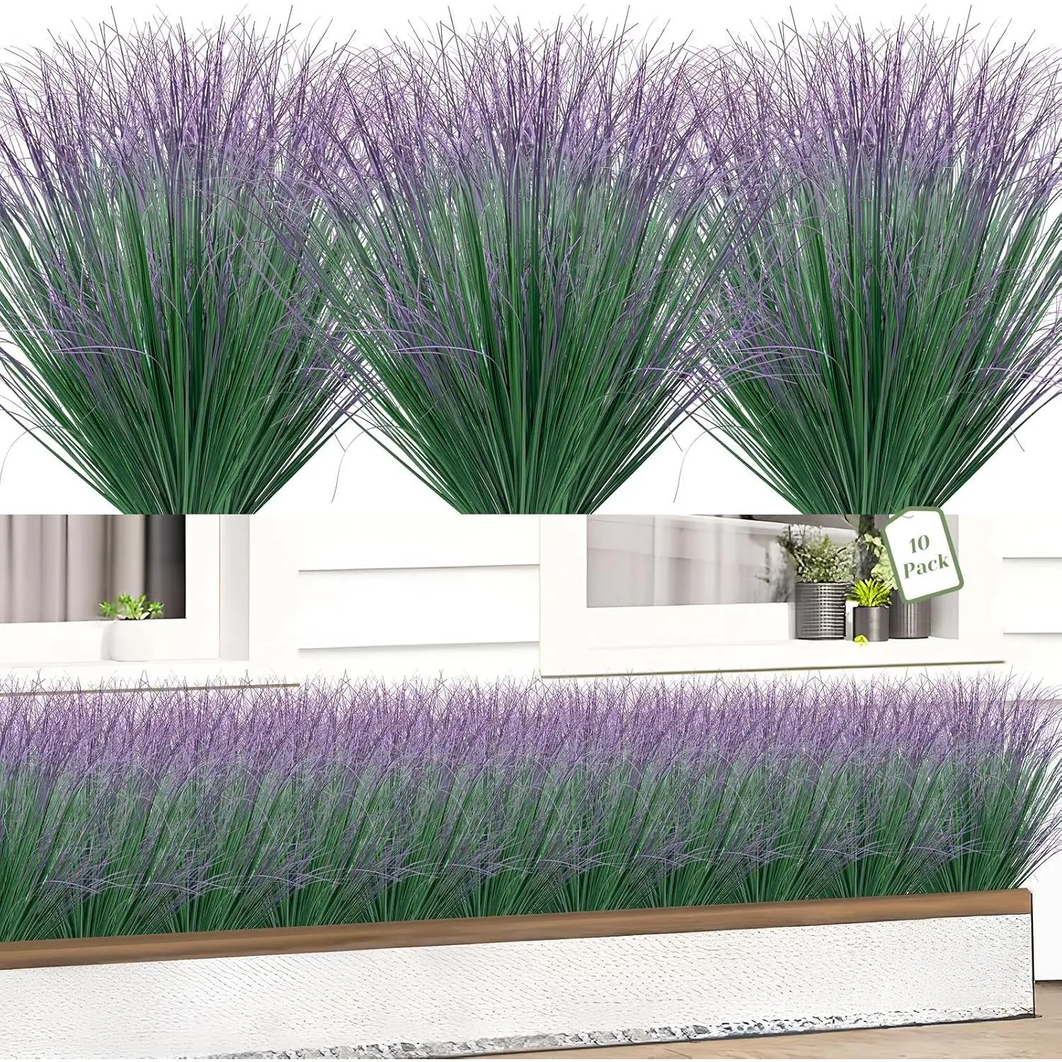 10  Artificial Grass  Outdoor -  Tall Onion Grass  Grass Filler, Wheat Grass Greenery Stems for Indoor Outdoor Vase Planters  Porch Decor(Green  Tail)
