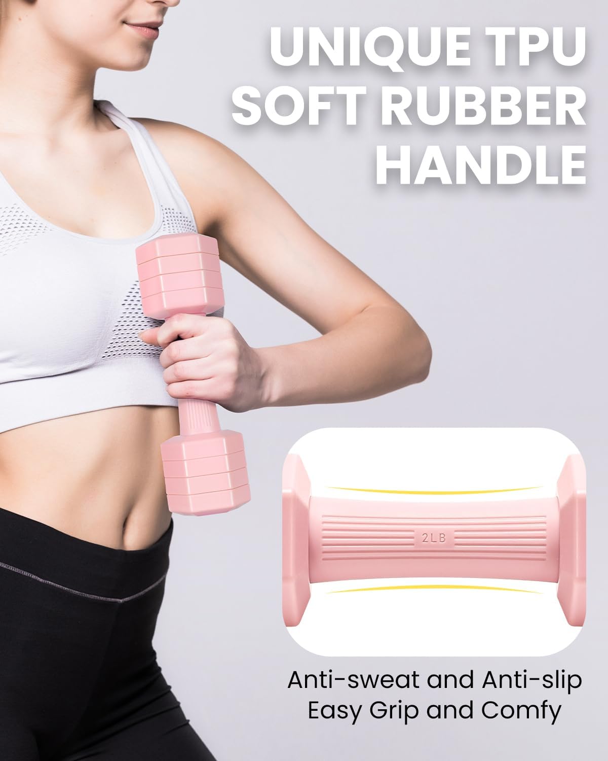 Adjustable Dumbbells Set, 4 in 1 Hand Weights Set for Women Men 10 LB/ 12 LB Dumbbell Pair Each 2lbs 3lbs 4lbs 5lbs Weights Dumbbells Set with TPU Soft Rubber Handle for  Gym Exercise Fitness