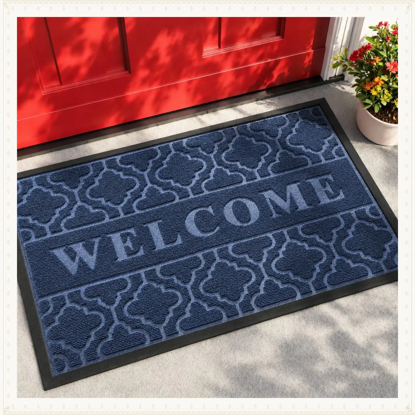 Outdoor Indoor 29.5x17 All-Weather Waterproof Front Door Mat, Non-Slip Low Profile Porch Patio Entrance Doormat, BlueGift