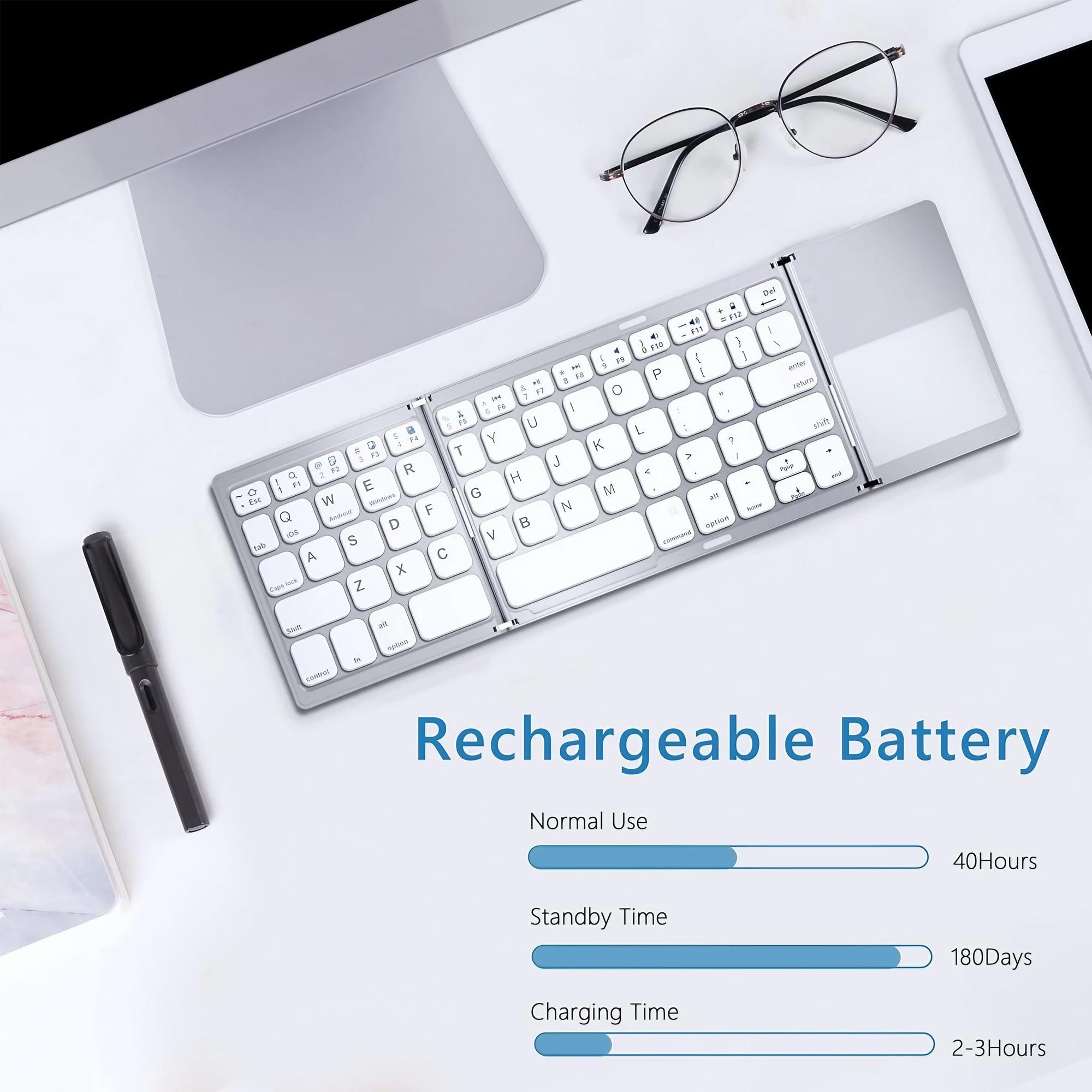 Rechargeable Foldable Keyboard, 1 Count Portable Bluetooth-compatible Wireless Multifunctional Keyboard with Touchpad & Number Pad, Suitable for Android, Windows, iOS, PC/Laptop/Smartphone/Tablet, Folding Wireless Keyboard