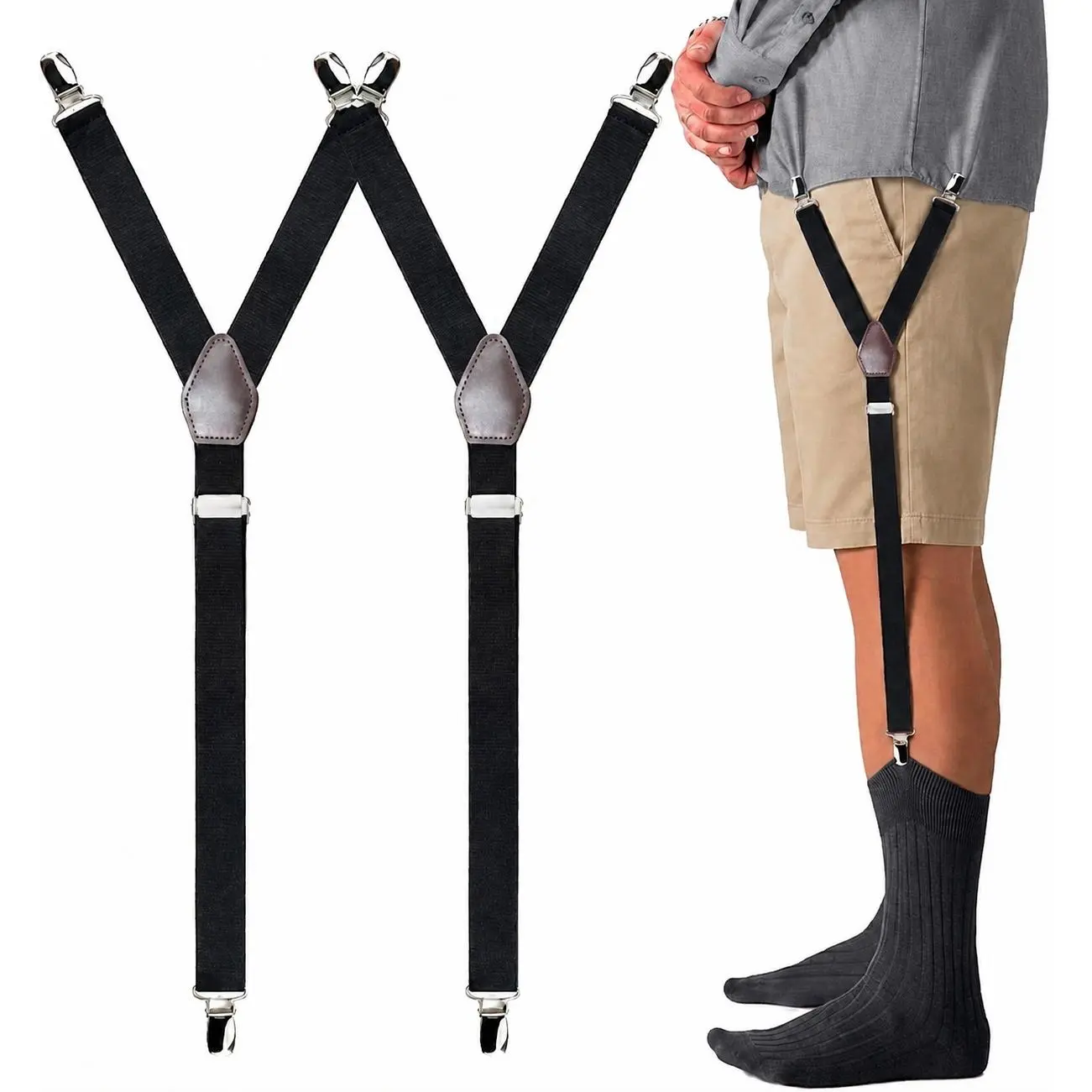 Premium Non-Slip Men's Elastic Shirt Stays - Adjustable Dress Shirt Garter Straps with Heavy Duty Locking Clamps (1 Pair)