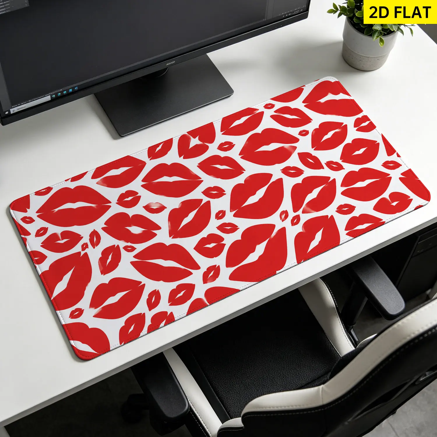 Extra Large red lips pattern Mouse Pad,Non Slip Rubber Pad,Desktop Decoration Drotection Pad,Washable,Lock Edge Multi Size,Premium Multipurpose Mousepad For Home,Office,Gift for Family and Friends