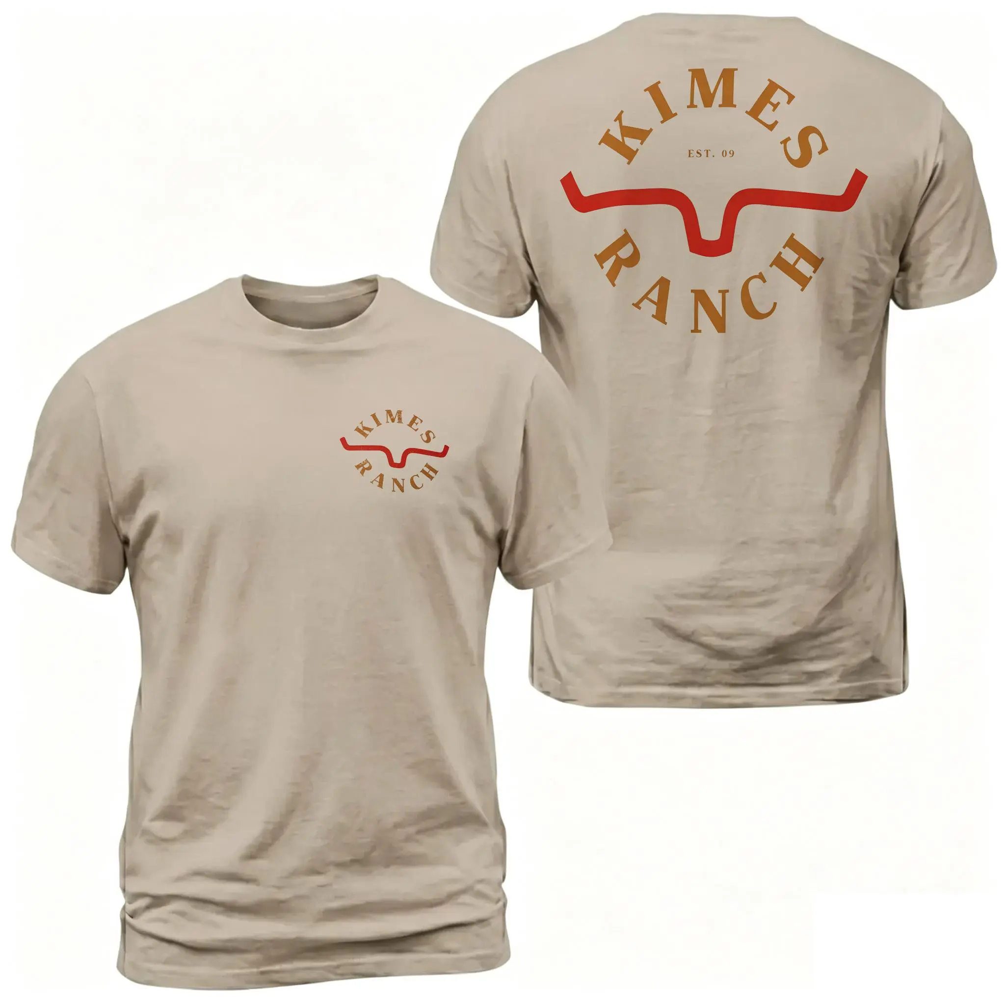 Kimes Ranch Horn Logo Aztec T-Shirt, Western Ranch Graphic, Tribal Back  With Front Chest Horn Emblem, Cowboy Casual Outfit, Soft Cotton  Gift For Men and Women all-season oversized tee Uncomplicated trendy unhinged fight spirit  print menswear breathable