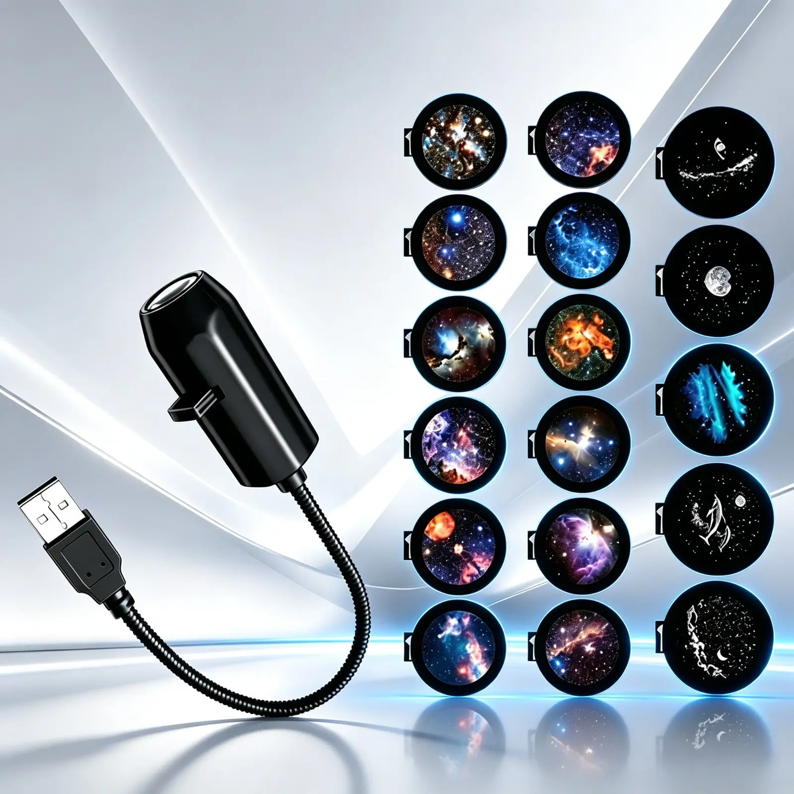 2-in-1 Galaxy Star Projector Night Light, USB LED Projection Lamp with Adjustable Brightness and 17 Projection Slides, Mini Starry Sky Projector Lamp for Bedroom Ceiling Wall Home Decor Gift, Dimmable Star Projector