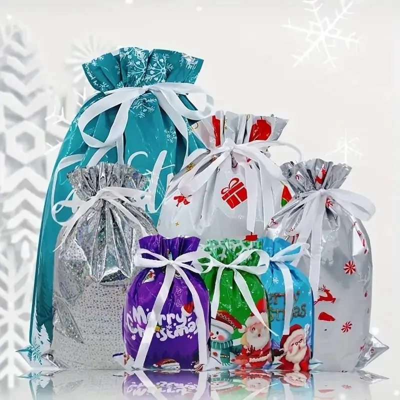 21pcs Christmas Gift Packaging Bags, Multi-Style Combination, Plastic Gift Bags, Festive Holiday Decoration Supplies, Perfect for Gifts