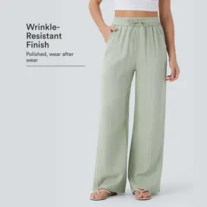 【Creator's Pick】Halara High Waisted Drawstring Pocket Wide Leg Baggy Casual Linen-Feel Pants