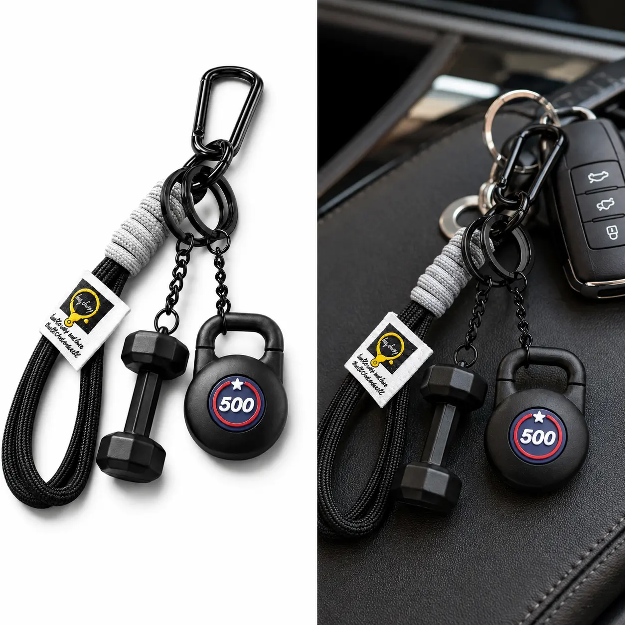 Lightweight Gym Keychain with Dumbbell-Kettlebell Fitness Icons, Braided Strap, Sporty Look for Daily Use on Car Keys, Gym Bags, Unisex