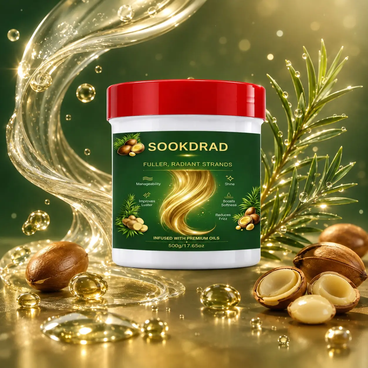 Hair Treatment Mask, Infused With Premium Oils, For Fuller Radiant Hair, Boost Shine, Improve Luster, Enhance Manageability, Boost Softness, Reduce Frizz, All Hair Types, 500g/17.65oz