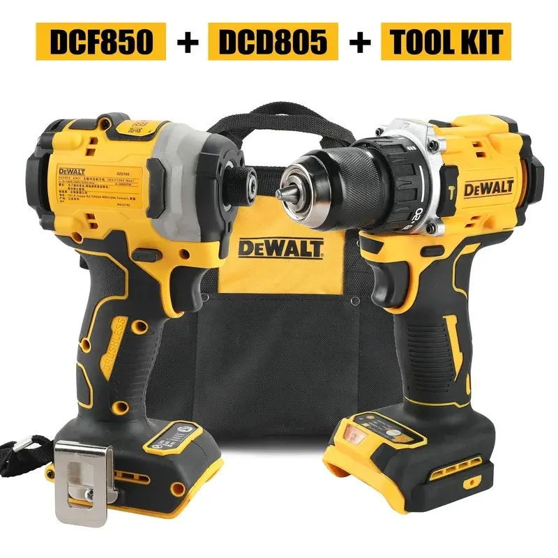 DEWALT Heavy Duty Lithium Ion Battery Powered Power Tools Combination Kit - DCF805 High Torque Impact Screwdriver, DCD850 Brushless Impact Drill, Tool Bag, for Professional Woodworking, Dad Can Fix It Gift