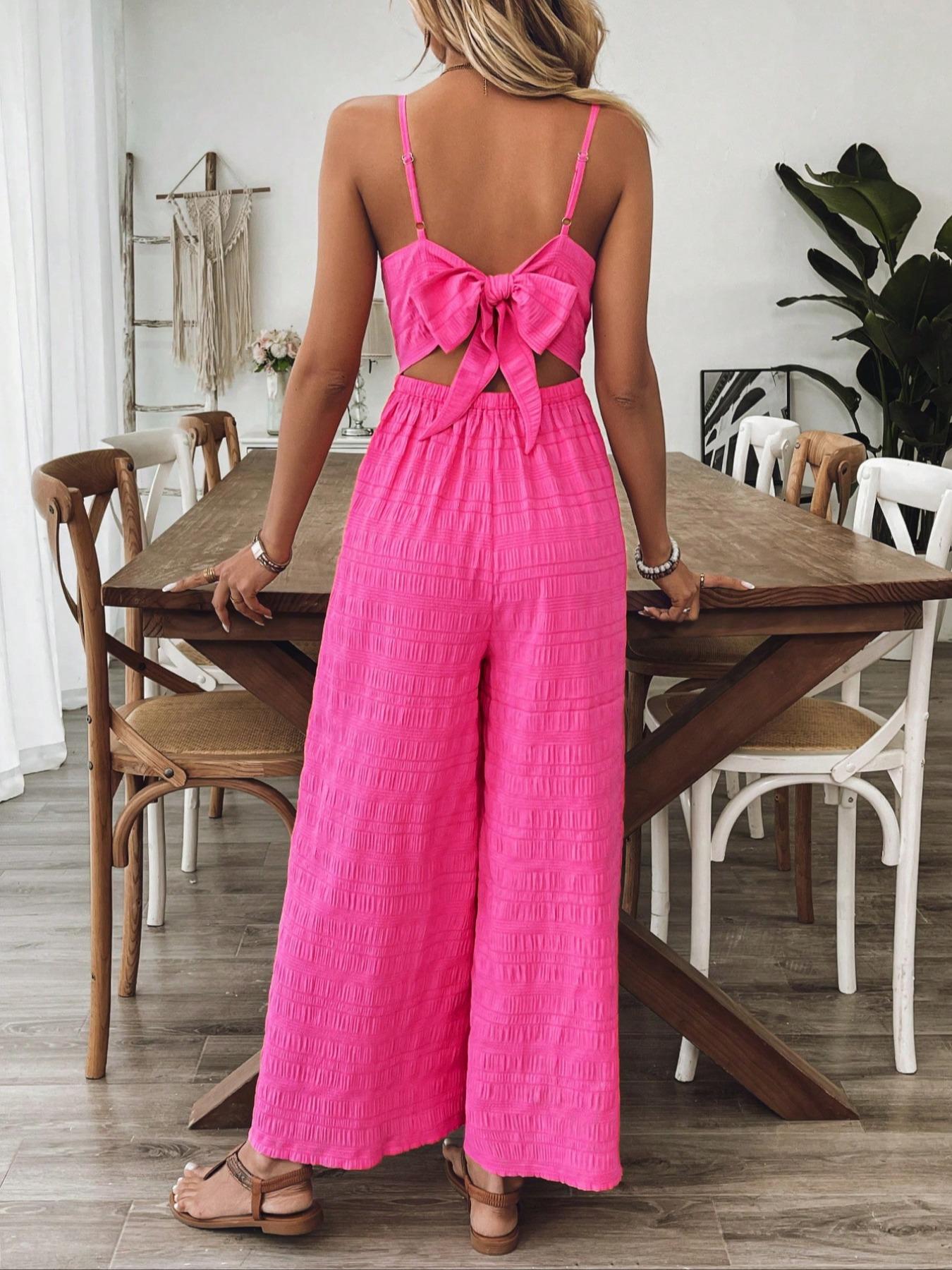 Women's Plain Bow Decor Jumpsuit, 1 Count Casual Sleeveless Cami Jumpsuit for Daily Wear, Ladies Clothes Womenswear for All Seasons