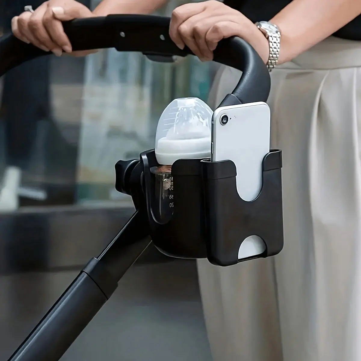 A Special Accessory for Baby Stroller Cup Holder and Mobile Phone 2-in-1 Stand, A Multifunctional Universal Stroller Replacement Accessory, with Bottle Cup Holder and Mobile Phone Holder, Adjustable Fixture - Durable Material, Easy To Install