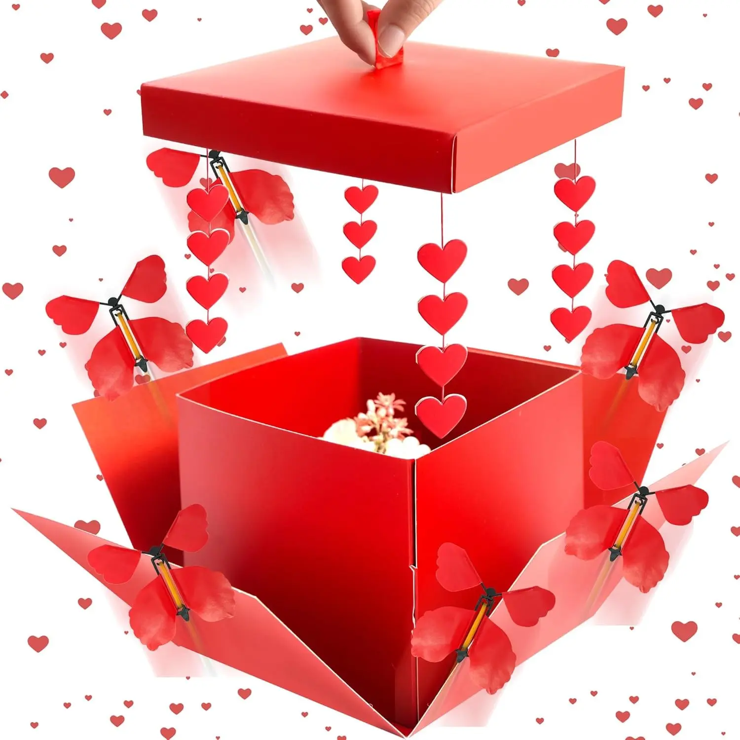 Fringe Heart Butterfly Explosion Surprise Box, Elegant Reusable Paper, Includes Dual Layer Box, 4 Butterflies, 2 Ribbons, 1 Card, Perfect for Festivals, Parties, Ceremonies