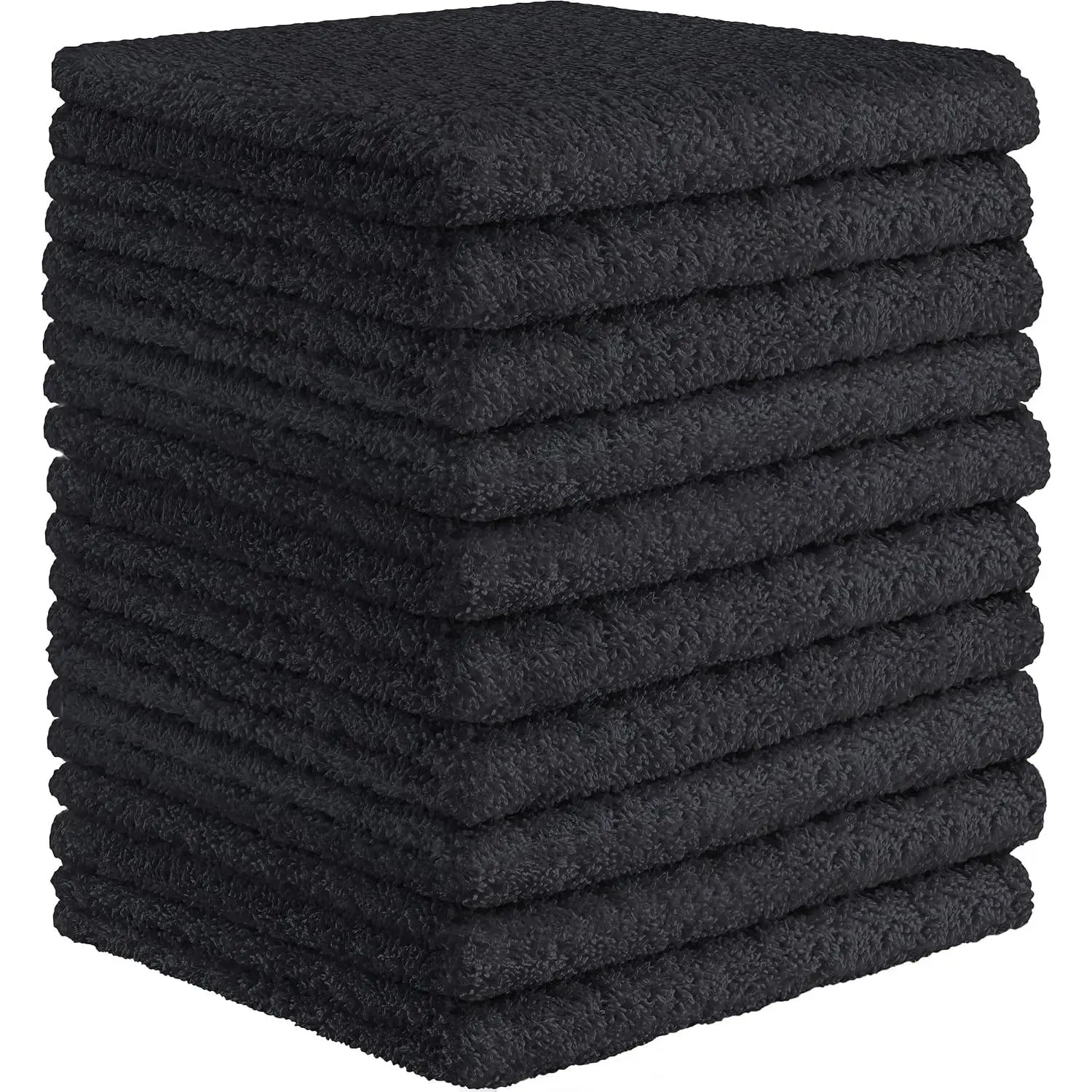 10 Pack 100% Cotton Wash Cloth, Luxurious Soft, 12 x 12 inch Ultra Absorbent, Machine Washable Washcloths, Black (10 Pack)