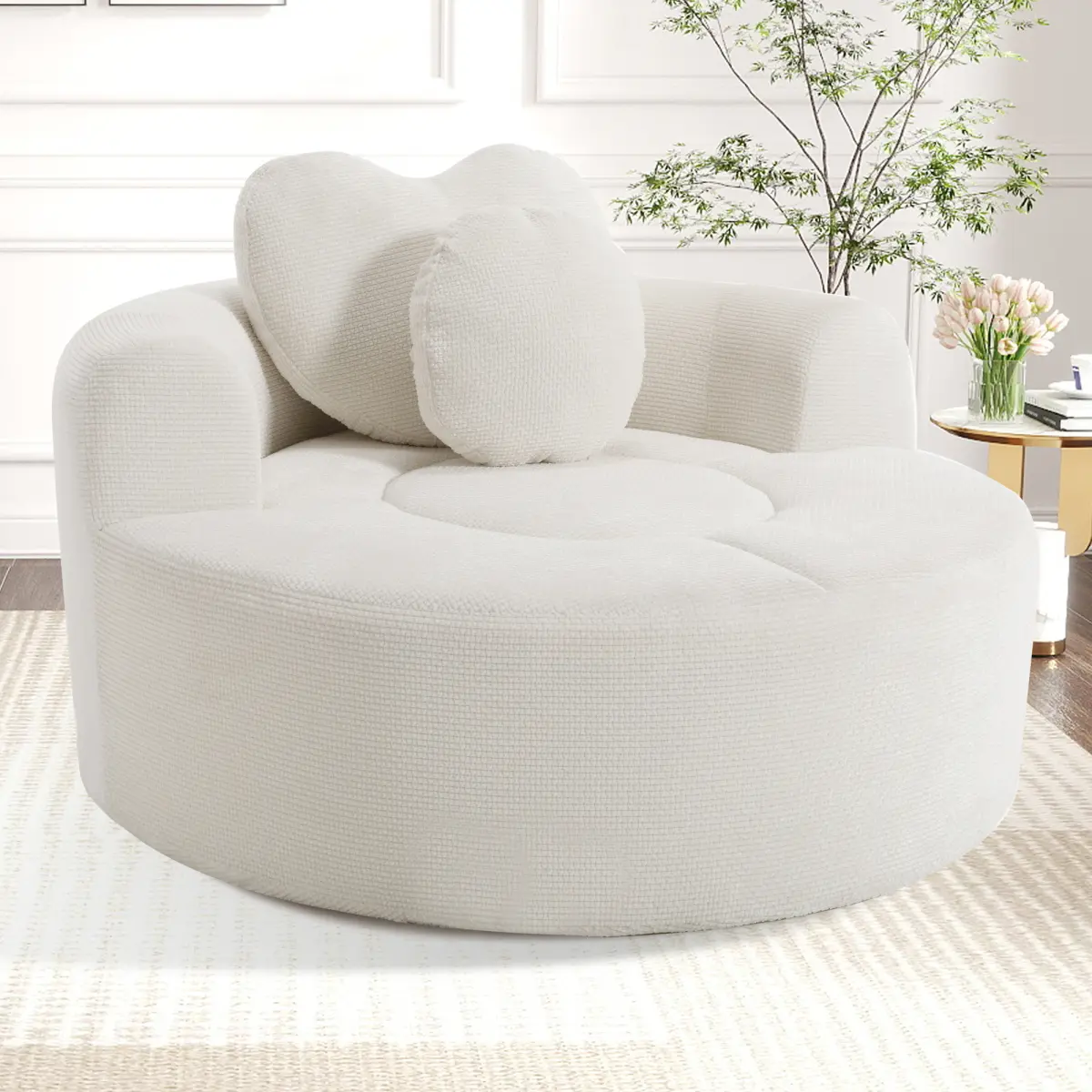  [Bellemave] Round Sofa Bed with Memory Foam Sectional Couches for Living Room, Cloud Couch with Pillows