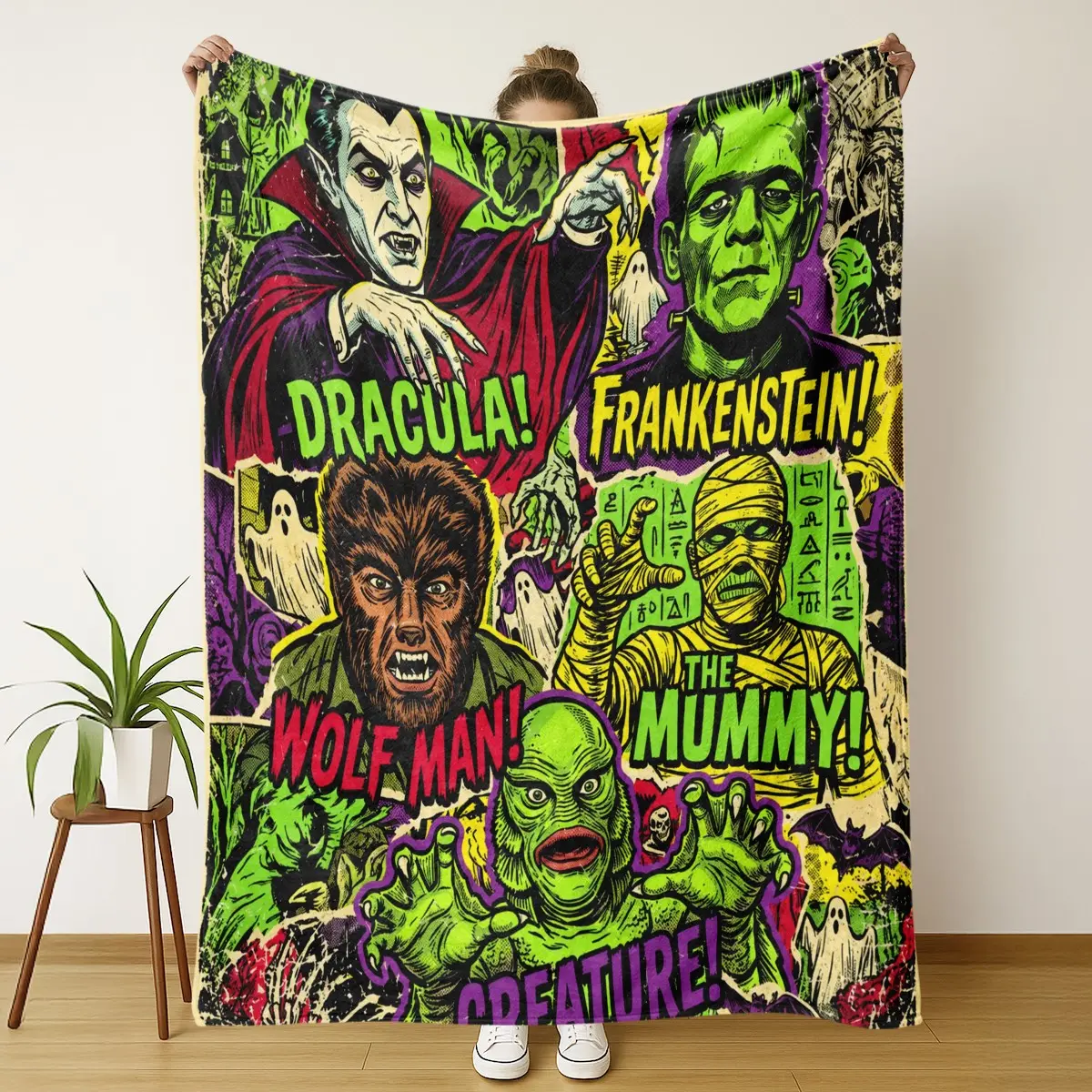Universal Monsters Throw Blanket, Dracula Frankenstein Wolf Man the Mummy Creature Flannel Blanket, Soft Cozy Horror Movie Blanket GiftUniversal Monsters blanket, Dracula blanket, Frankenstein blanket, Wolf Man blanket, The Mummy blanket, Creature blanket