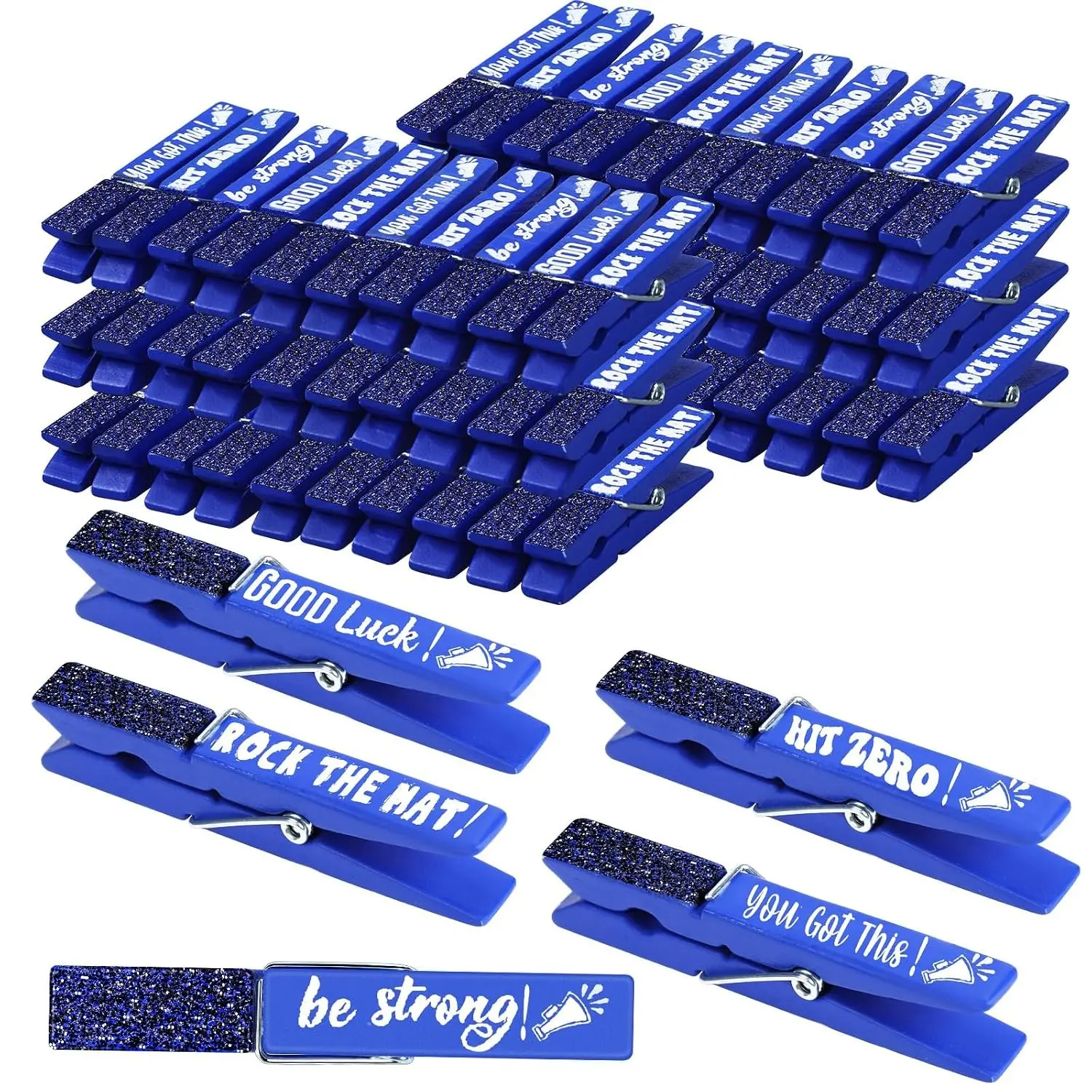 60 Pcs Glittered Spirit Cheer Pins Cheerleader Clothes Pins For Backpacks Competition Bulk Cheer Team Gifts Supplies Party Favors Accessories Bulk Blue Shiny