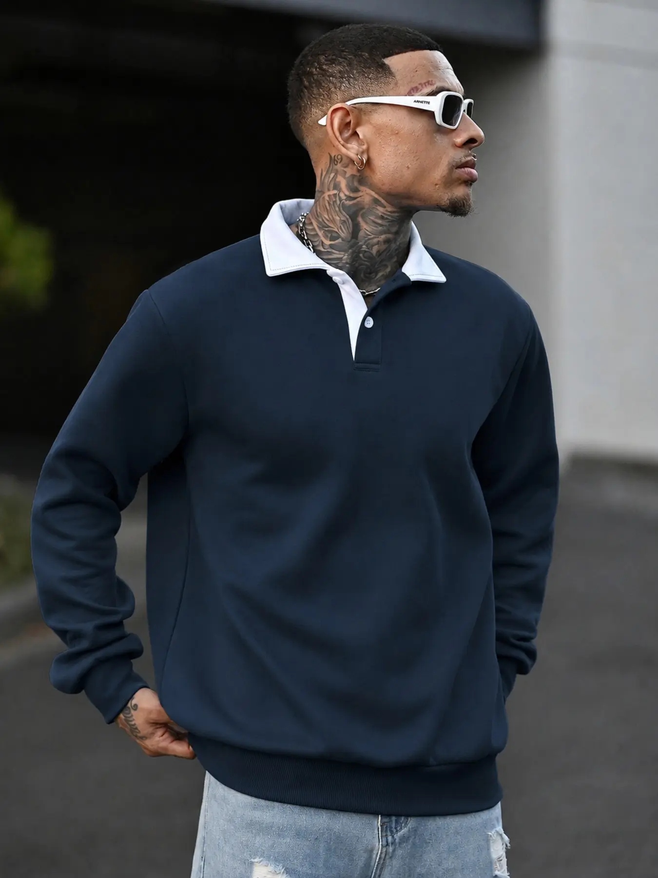 Men's Premium Thermal Knit Business Style Polo Shirt Long Sleeve Fleece Sweatshirt | Contrast Two-Tone Collared Pullover Slim Fit Business Casual Top for Autumn Winter Keep Warm Outerwear