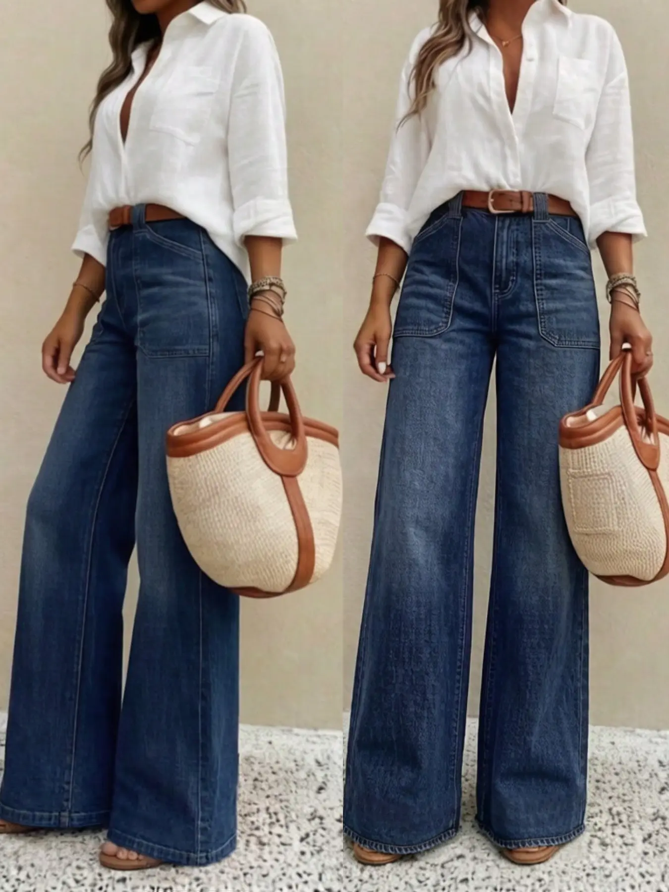 Women's High Waist Loose Straight Leg Denim Jeans Button Pants, Comfortable Casual Style, Perfect for Daily Wear and Outdoor Activities, T-chic