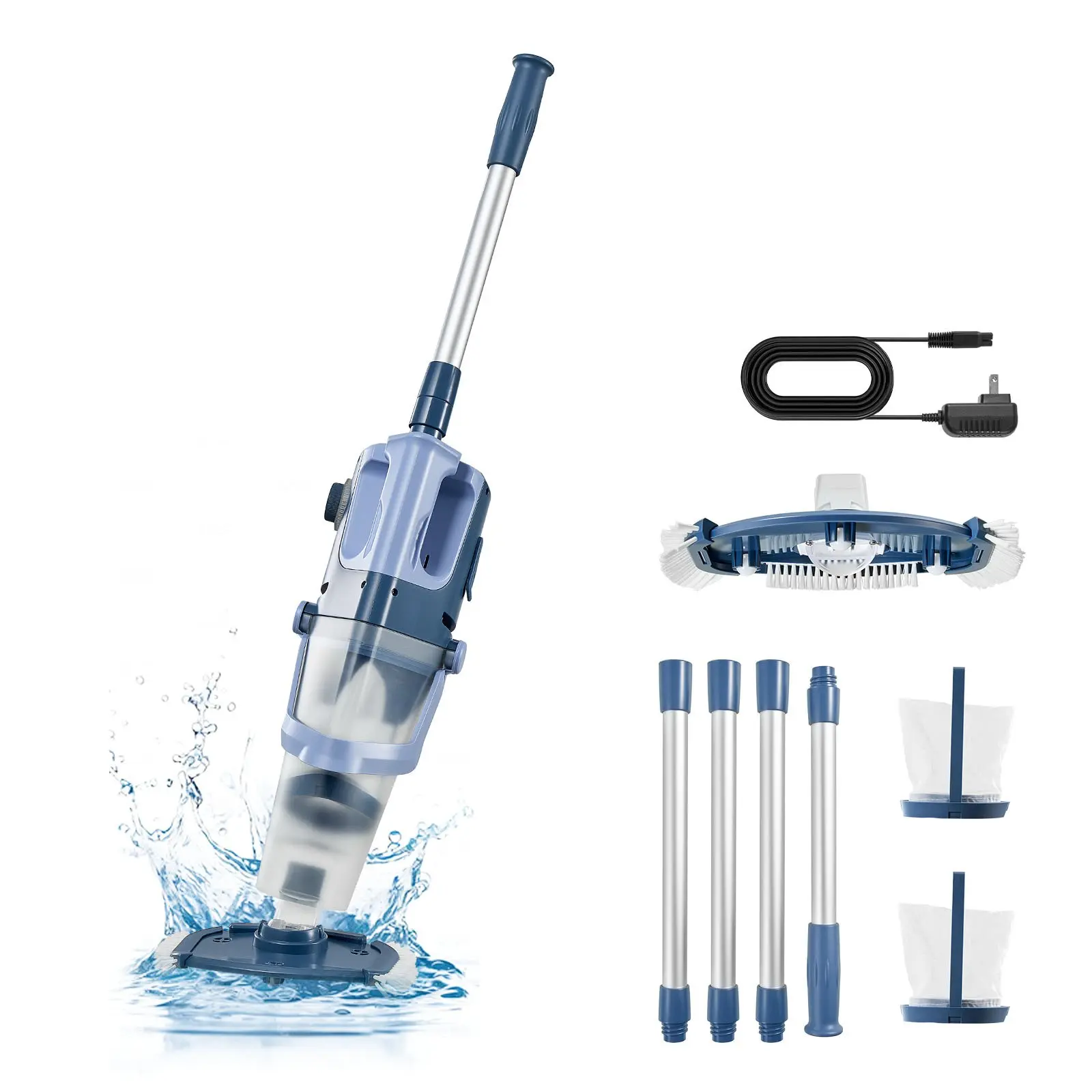 VEVOR Handheld Pool Vacuum, 26 GPM Cordless Spa Hot Tub Vacuum with Extension Pole, 60 Mins Running Time, Powerful Suction for Leaves and Debris, Rechargeable Pool Cleaner for Above Ground Pools