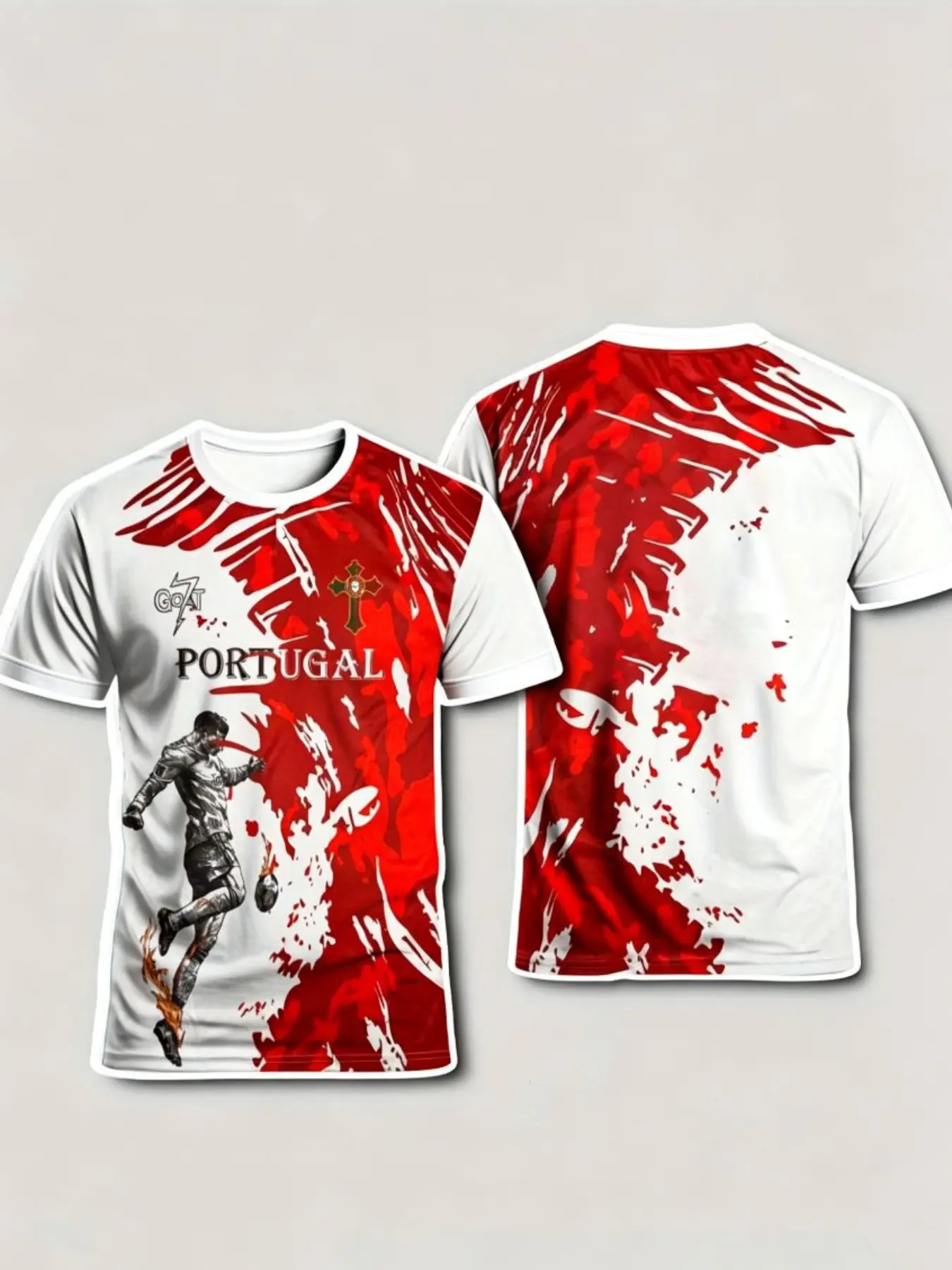 Latest Outdoor Sports Football Jersey Portugal Men's Uniform Soccer Shirt, Soccer Jerseys, European Youth Round Neck Sportswear, Casual Fitted Short Sleeve Athletic Top