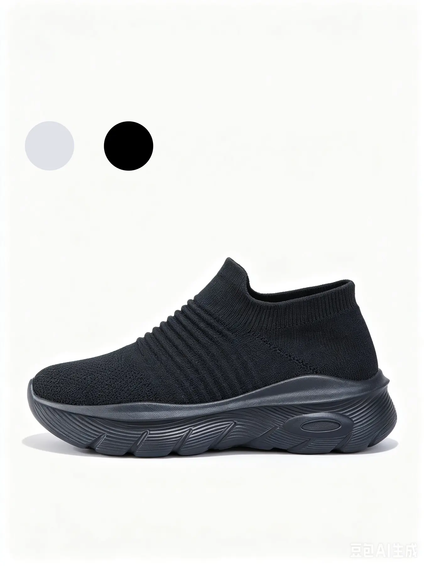 Trend Black Wrinkle Knit Slip-On Sock Trainers Sneaker Ribbed Ankle Cuff Wave Chunky Cushion Sole Casual Streetwear Footwear