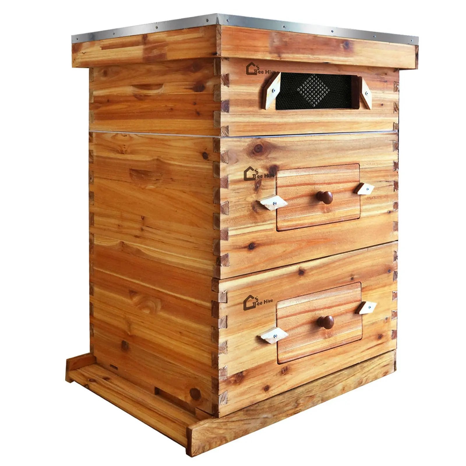 10-Frame Langstroth Beehive Starter Kit with Observation Window, Pre-Assembled Complete Hive (2 Deep, 1 Medium Box) in Premium Cedar & Fir