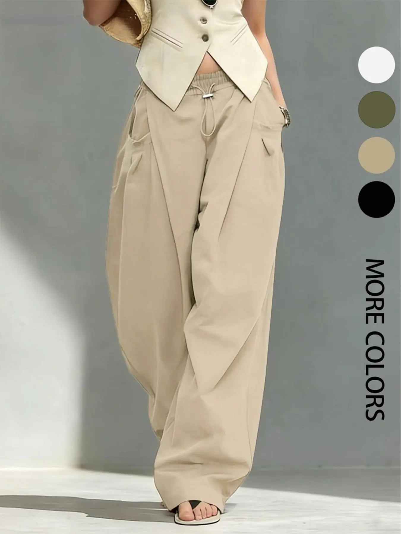 Hip-Hop Cool Punk Streetwear Style Drawstring Cuffed Lantern Pants, Unique Design Loose Fit Draped Floor-Length , Casual Women's Fashion