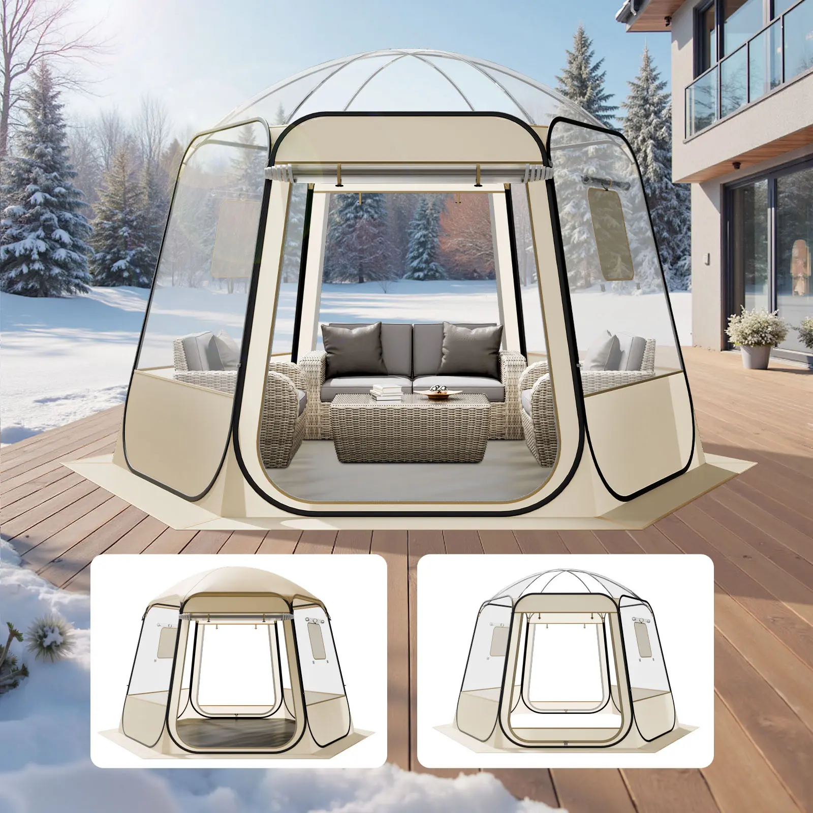 Pop up Bubble Tent, 10 x 9.2 ft / 11 x 10.2 ft / 12 x 11.1 ft / 15 x 13.8 ft UV-Resistant, Clear Camping Tent Shelter, Outdoor Garden Dome Igloo Tents with Windows, 540 °     Panoramic View, for 12-15 Persons Patio Backyard
