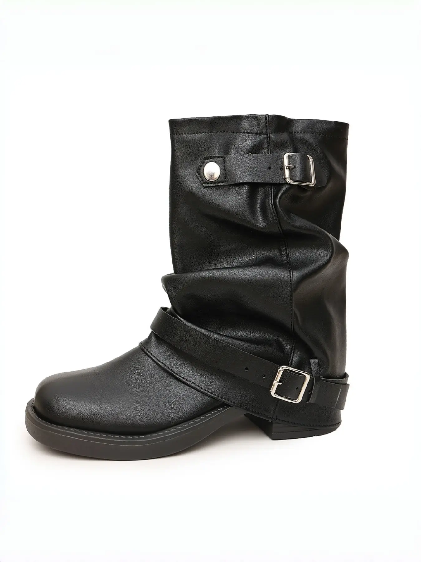 Maraud Matte Deep Soft PU Leather Boots, Chunky Heel Knight Boots, Thick Heeled Boots, Slimming Mid-Calf Western Fashion Boots, All-Season Casual Wear