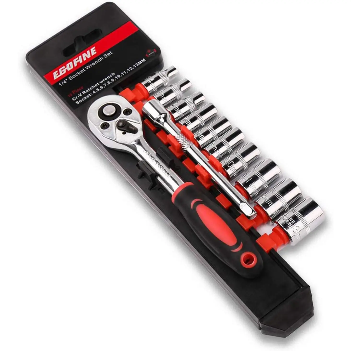 12pcs 1/4 Inch Mini Ratchet Wrench Set, Drive Set with 10 (4-13mm) and 2 Way Quick Released Ratchet Handle and Extension Bar