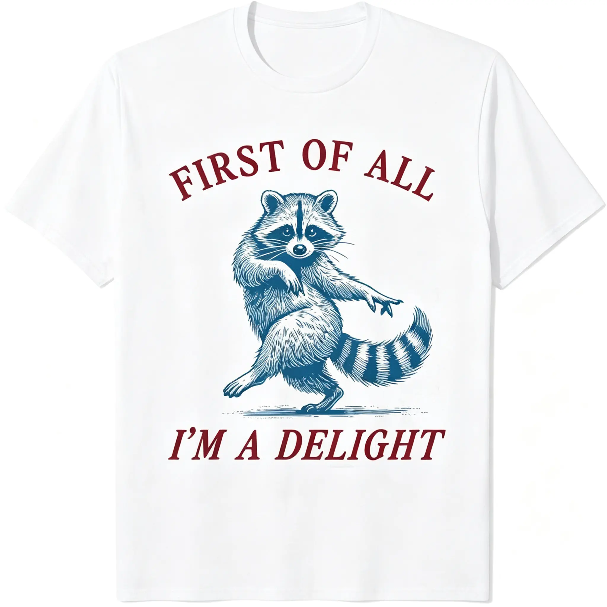 Unisex Short-Sleeve Round Neck Original Basic Sports Top - Retro Raccoon Print, Oversized Loose Fit, Reinforced Hem, Easy to Layer, Minimalist for Casual Streetwear (Menswear Jackets Compatible Layering Piece)