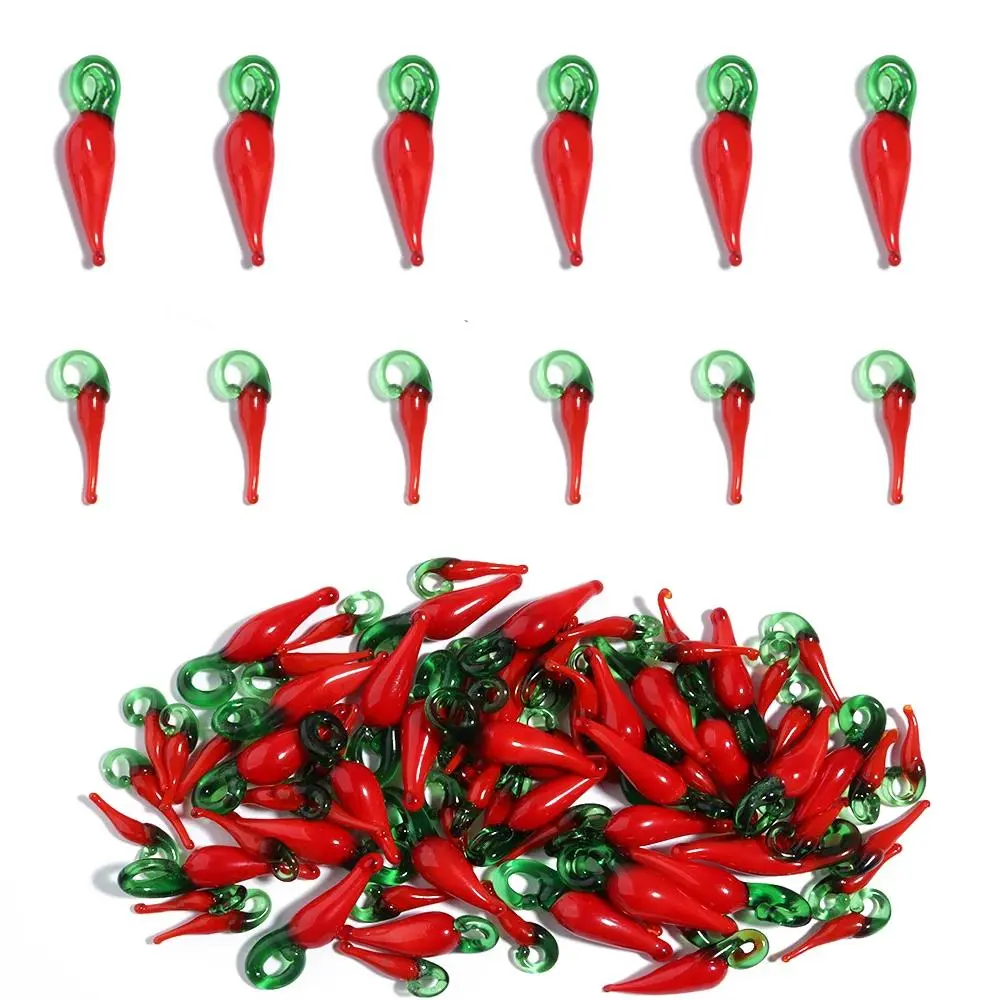 10-20Pcs/Lot Lampwork Glass Chili Pepper Charms, Red Pendants for DIY Crafts, Home Decor Ornament Making Handmade Finding Accessories, Glass Charm