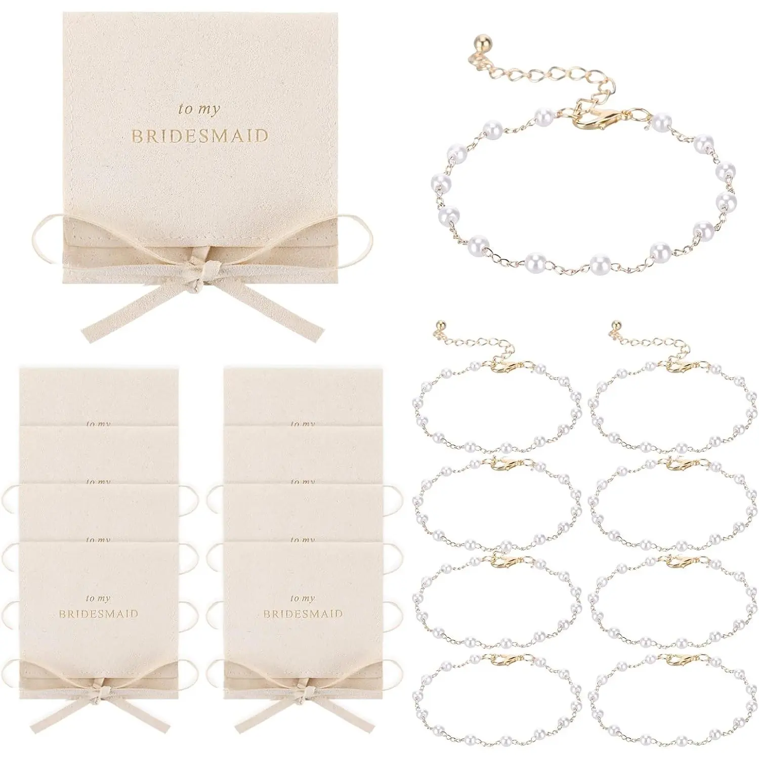 16 count Bridesmaid   Bracelet Including 8 Linen  Small Drawstring Bags 8 Knot Bracelet for Wedding Party Favors
