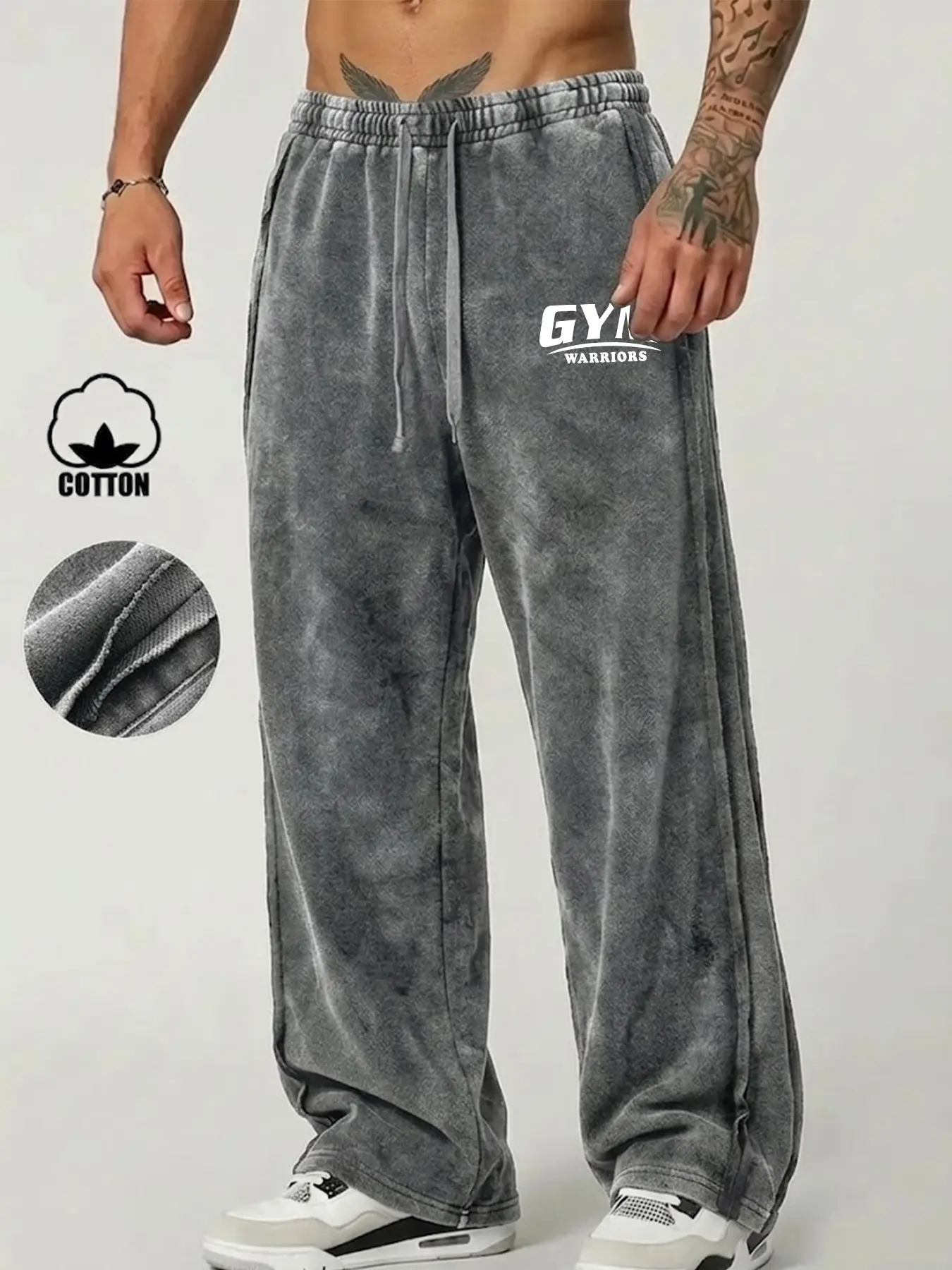 Men's Loose Straight-Leg Track Pants, GYM Letter Print Cotton-Feel Athleisure Sweatpants, Multi-Wear Design for Light Hiking, Street Sports & Daily Commute, Comfortable Versatile Trendy Streetwear Trousers  Gym Wear