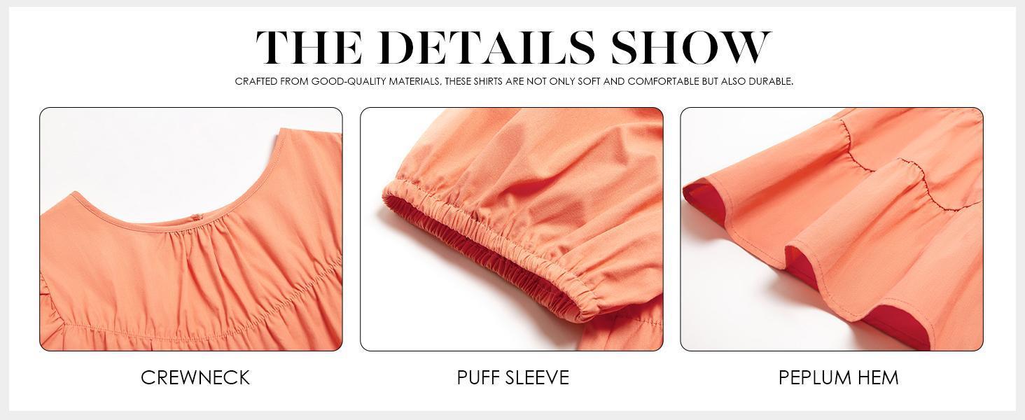 Imily Bela Womens Puff Sleeve Peplum Babydoll Tops Summer Smoked Pleated Cotton T-Shirts Casual Loose Fit Flowy Blouse