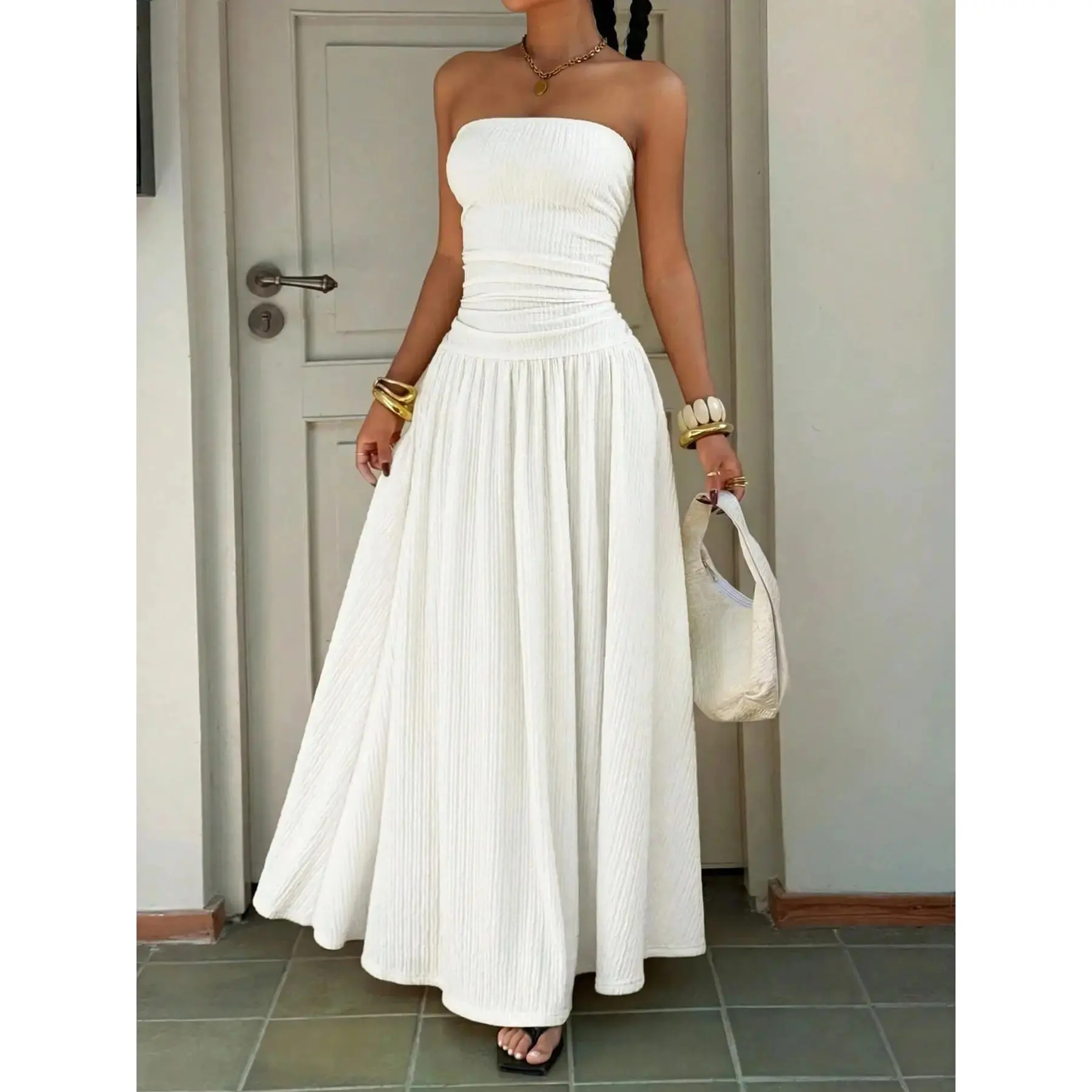 Women's Textured Knit Fashion Chic Sleeveless Long Cami Dress, Camisole Dress, Stylish Seamless Design, Perfect for Casual Wear & Daily, Everyday