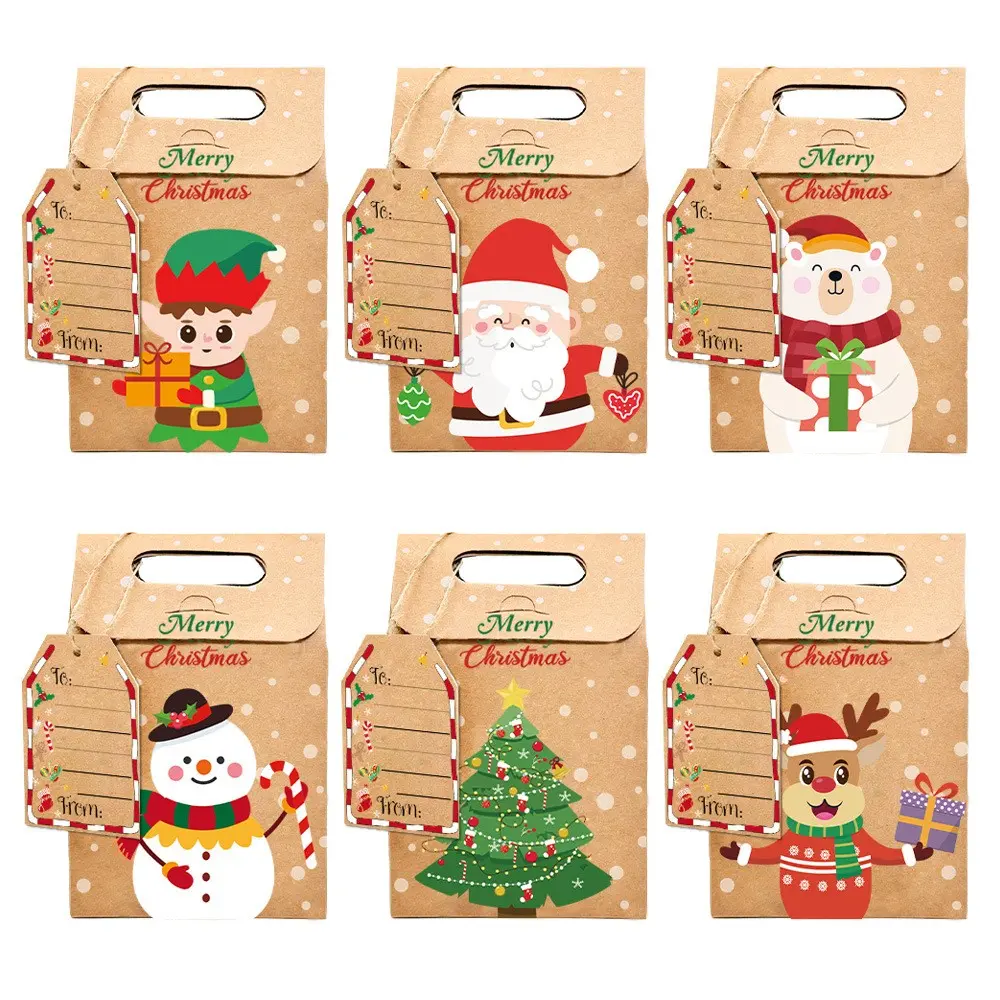 Christmas party gift box,24Pcs,Merry Christmas kraft paper gift box with Santa Claus and Christmas tree pattern, suitable for gifts, party gifts and holiday decorations, Halloween.