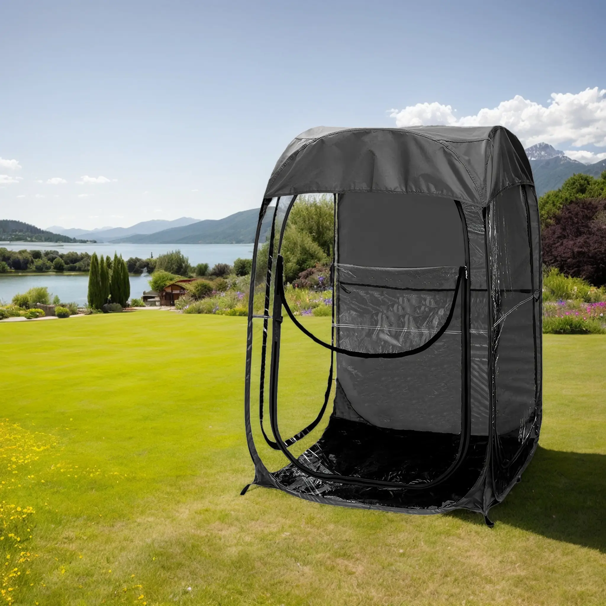 Nokaa Compact Pop-Up Sports Tent - Instant Setup Outdoor Shelter, Windproof, Rainproof Black Canopy for Camping, Fishing Sports, Outdoor Events