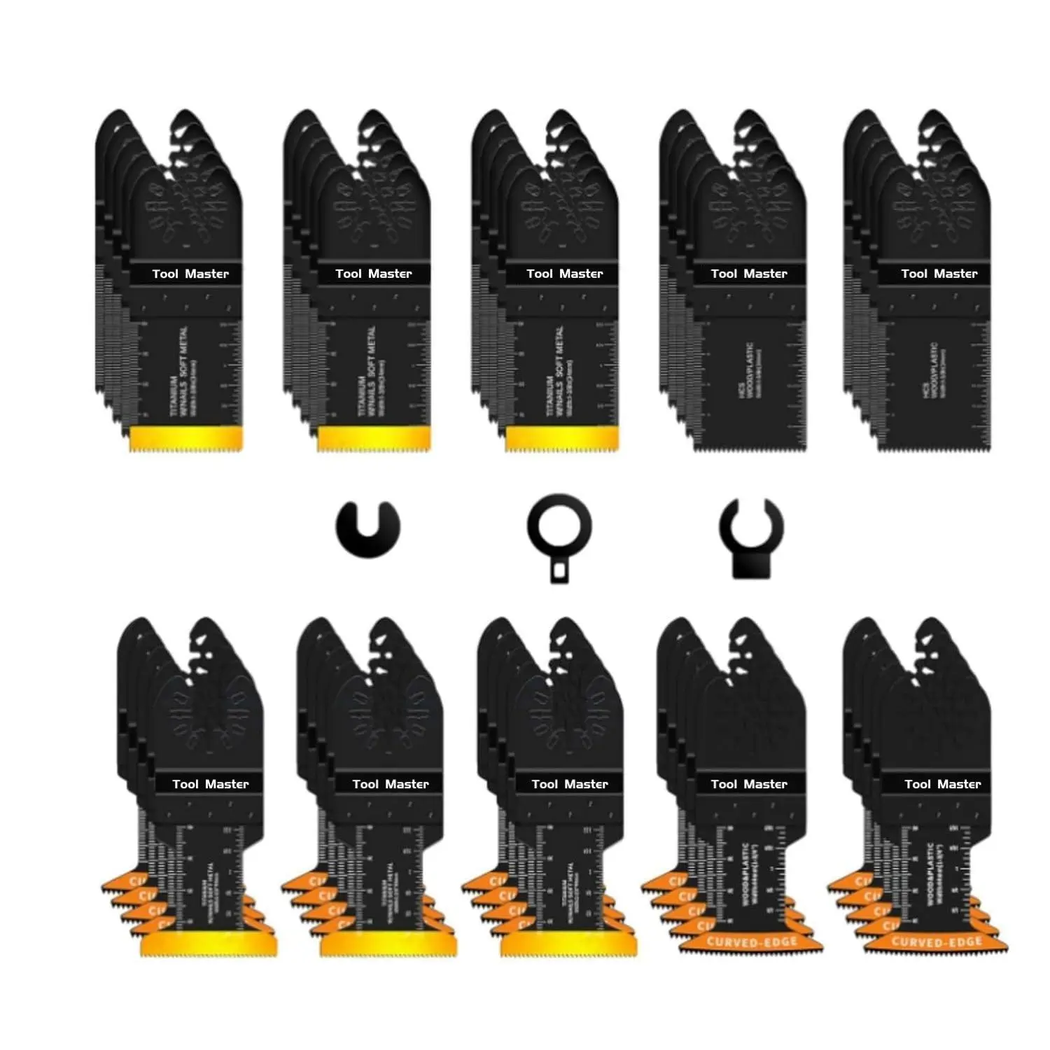 Tool Master 50PCS Titanium Oscillating Tool Blades, Curved Edge Oscillating Saw Blades for Metal, Wood, Plastic, Quick Release Multi Tool Blades Compatible with Dewalt Milwaukee Ryobi Rockwell Fein