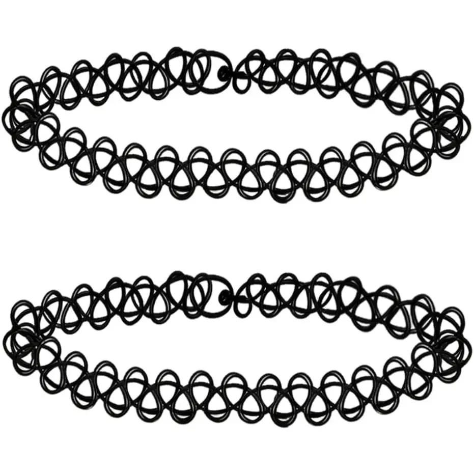 2PCS Black Tattoo Choker Necklace Rainbow Tattoo Chokers Necklace 90s Choker Blue Tattoo Chokers Y2k Purple Tattoo Collar Gothic Adjustable Stretchy Elastic Necklace for Women
