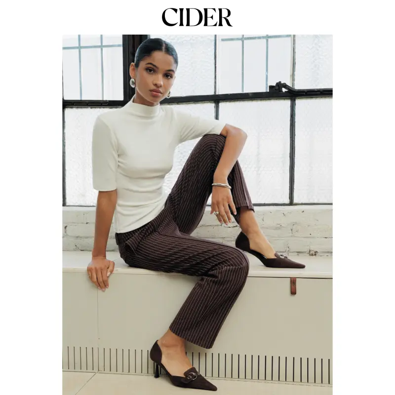 Cider Mid Rise Striped Pleated Tapered Trousers