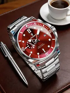 Luxury Men's Watch, Dial with Calendar, Single Direction Timer, Luminous Hands, 30m Waterproof, Sus304 Stainless Steel Strap, Luminous Fashionable Watch, Analog Watches