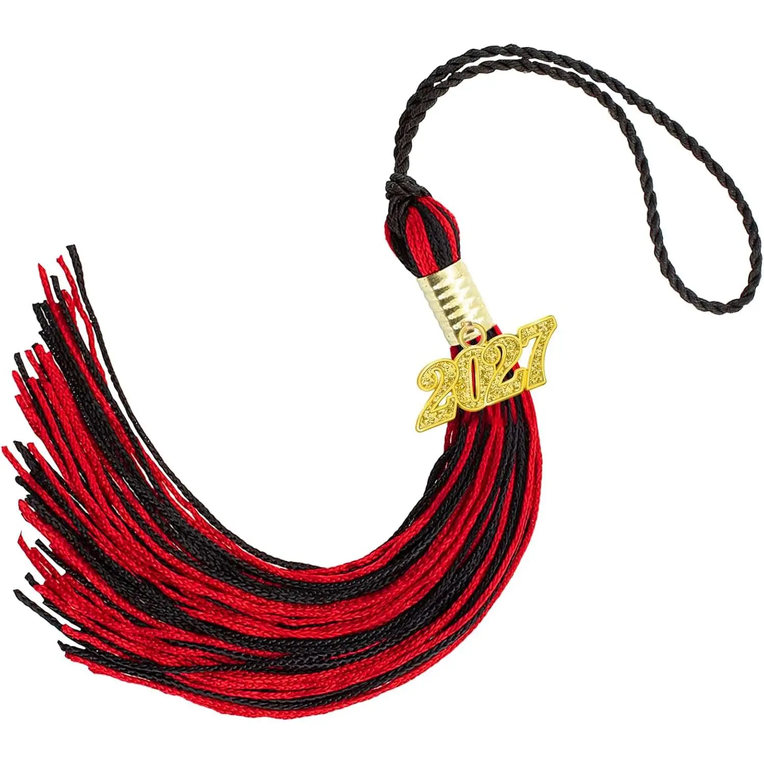 2027 Graduation Tassel Black Red Grad Tassel with Golden Charm for Graduation Cap Hat Gown Headband Decorations Senior Class of 2027 Congrats Grad Party Favors Supplies Photo Props Ceremonies Decor