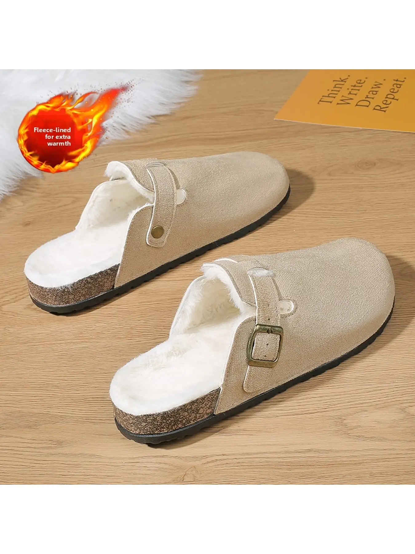Fleece Lined Suede Clogs, Adjustable Buckle Shearling Mule Slippers, Non Slip Warm Winter Slip On House Shoes Indoor Outdoor For Women Men