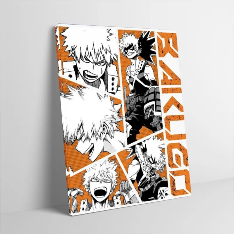 Bakugo Katsuki Anime Poster Canvas Wall Art Print Design My Hero Academia Manga Panel Collage Art Print Orange Aesthetic Wall Decor for Kids Boys Bedroom Gaming Room Otaku Den Gym Motivation Decor Fans Gift Unframed