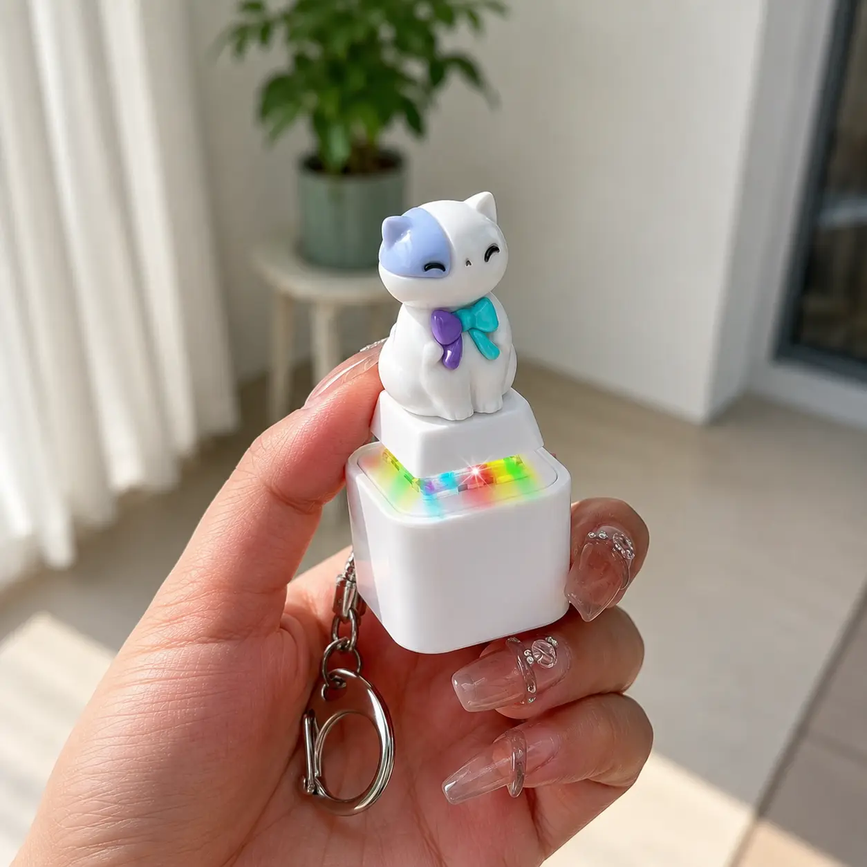 Cute Cat Meow Button Keychain - Real Sound & LED Light, Funny Interactive Gift for Friends, Family & Cat Lovers