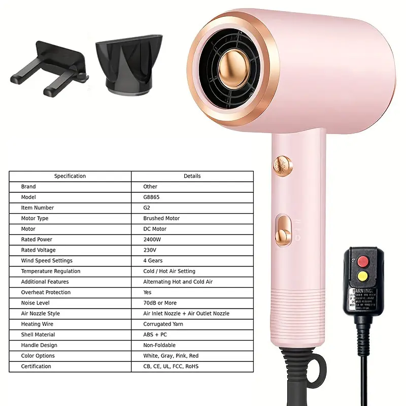 2400W Professional Hair Dryer for Fast Drying, Salon Blow Dryer with Concentrator Nozzle, 4 Hot/Cold Settings & Cool Shot for Straight & Curly Hair, Diffuser Dryer Hair Styling Accessories