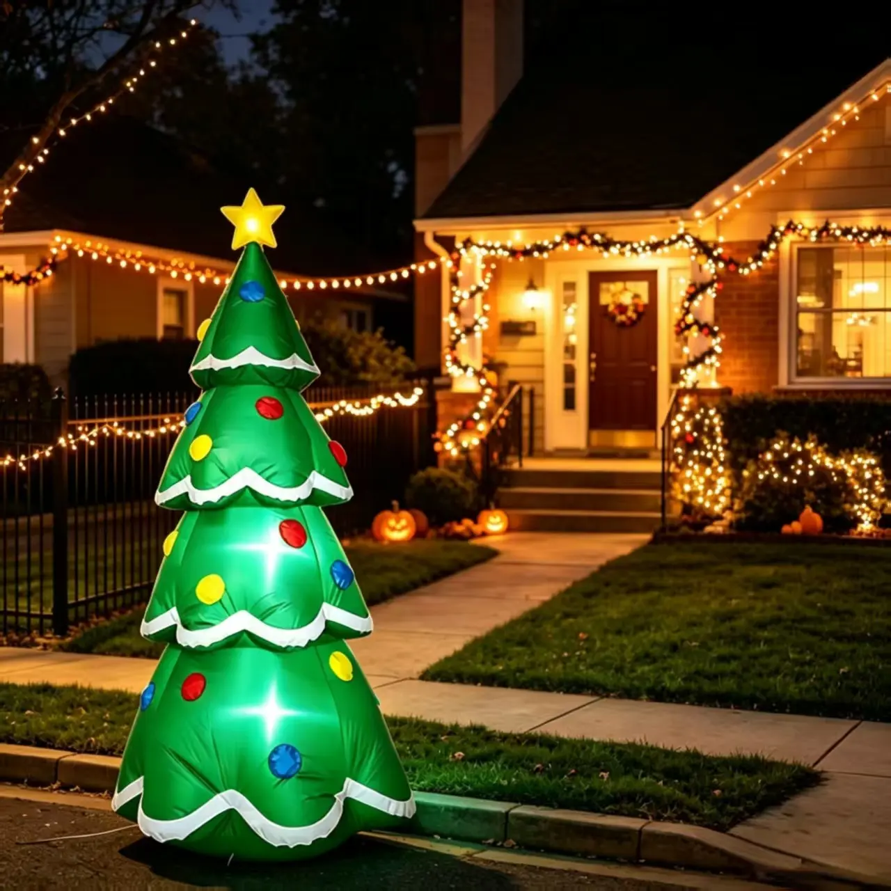 2.1 Meter Inflatable Christmas Tree Outdoor Garden Decor, Large Holiday Lighting Decoration, Festive Party Ornament, Easy Setup, Magical