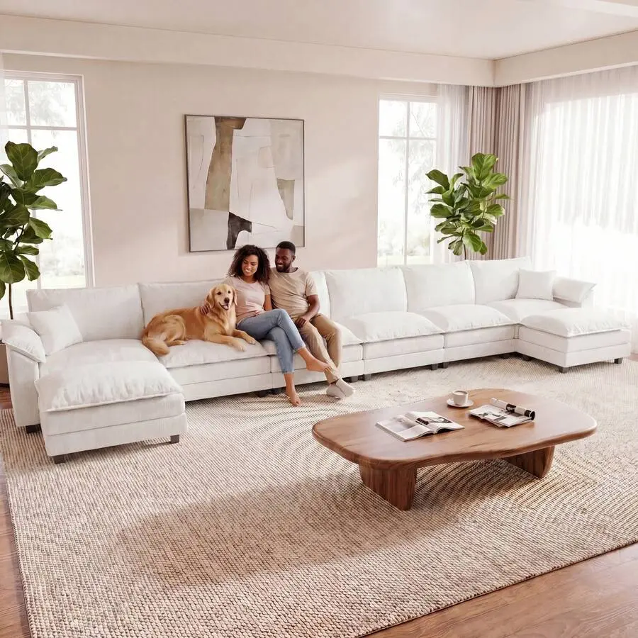 Convertible Modular Sectional Sofa,U Shaped Couch Living Room,Chenille Cloud Couch,8 Seater Comfy Sectional Couch With Ottoman And Deep Seat